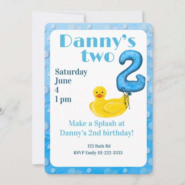 Invitación de cumpleaños número 2 de pato de goma  (Anverso)
