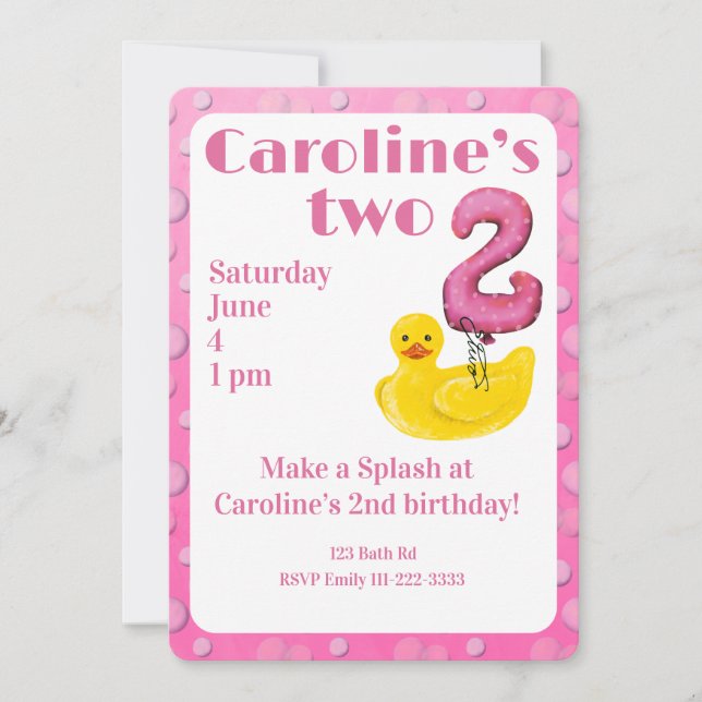 Invitación de cumpleaños número 2 de Pato de Goma  (Anverso)