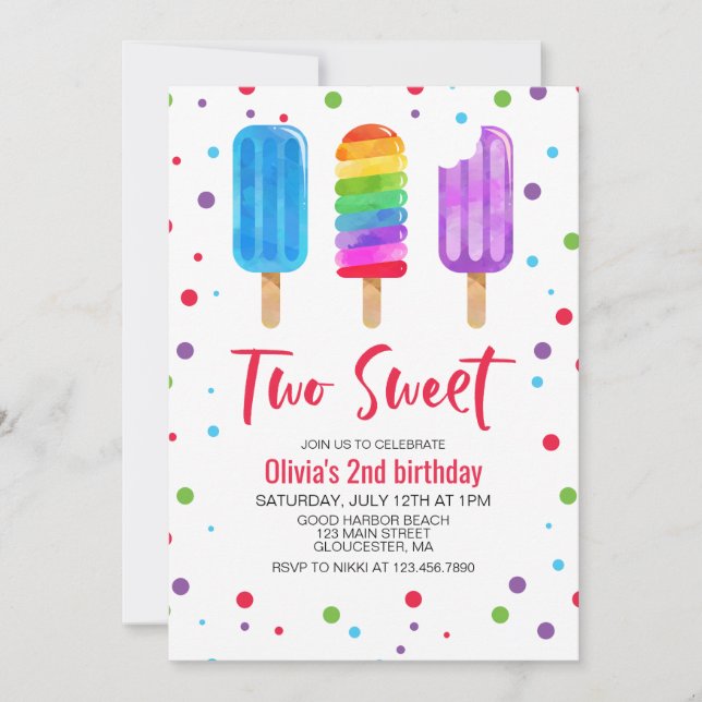 Invitación de cumpleaños número 2 de Rainbow Ice P (Anverso)