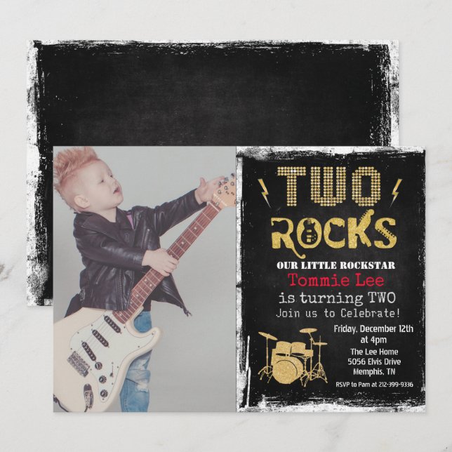 Invitación de cumpleaños número 2 de Rockstar Drum (Anverso / Reverso)