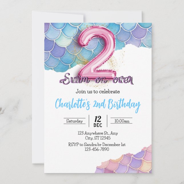 Invitación de cumpleaños número 2 de Sirena (Anverso)