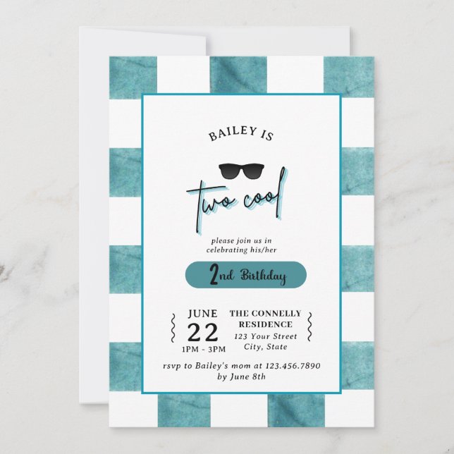 Invitación de cumpleaños número 2 de Too Cool (Anverso)