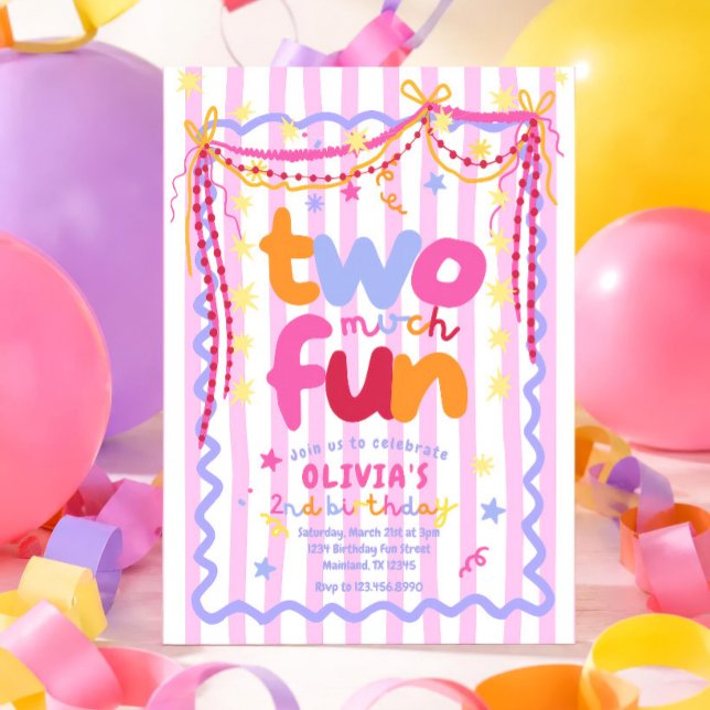 Invitación de cumpleaños número 2 de 'Two much fun (Subido por el creador)