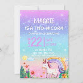 invitación de cumpleaños número 2 de TWO-NICORN 