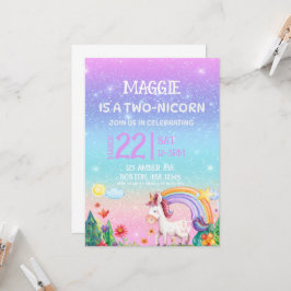 invitación de cumpleaños número 2 de TWO-NICORN 