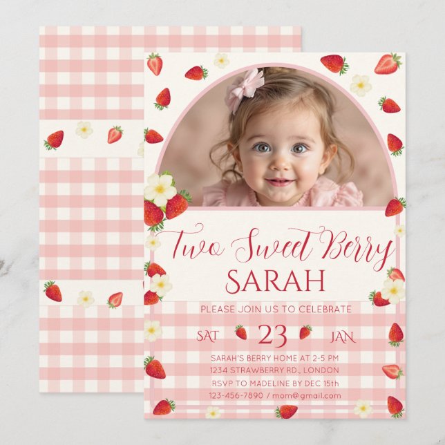 Invitación de cumpleaños número 2 de Two Sweet Ber (Anverso / Reverso)