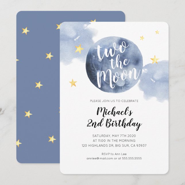 Invitación de cumpleaños número 2 de Two the Moon  (Anverso / Reverso)