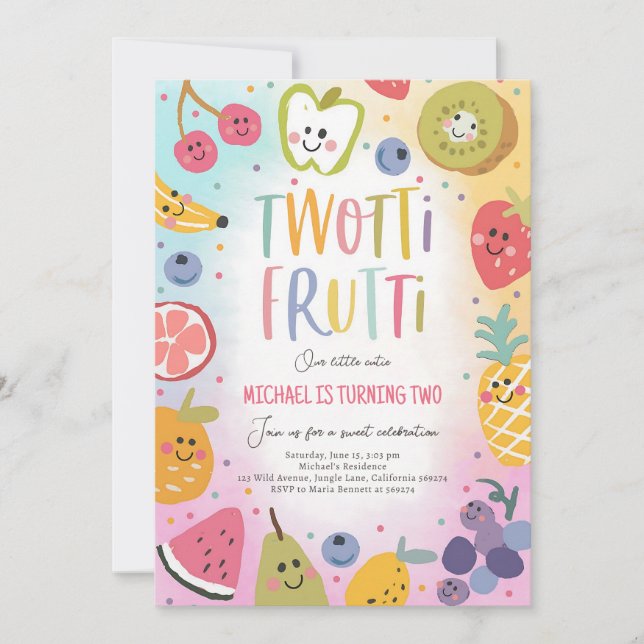 Invitación de cumpleaños número 2 de Twotti Frutti (Anverso)