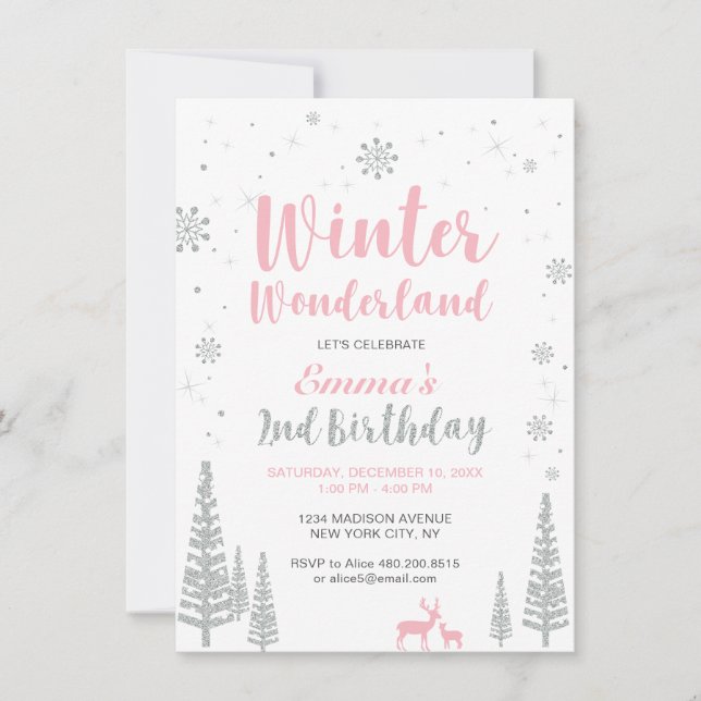 Invitación de cumpleaños número 2 de Winter Wonder (Anverso)