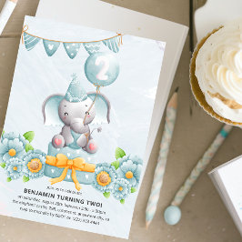 Invitación de cumpleaños número 2 del niño elefant