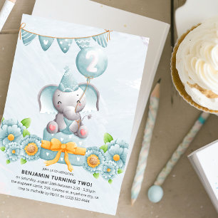 Invitación de cumpleaños número 2 del niño elefant