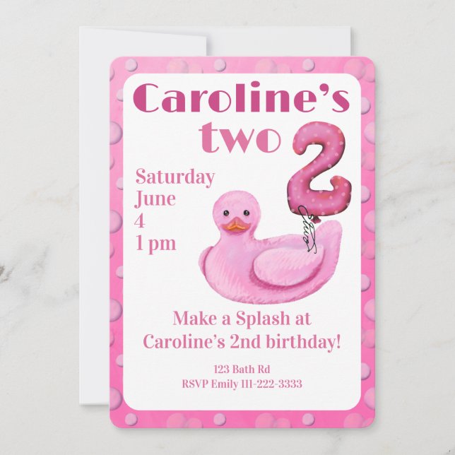 Invitación de Cumpleaños número 2 del Pato de Goma (Anverso)