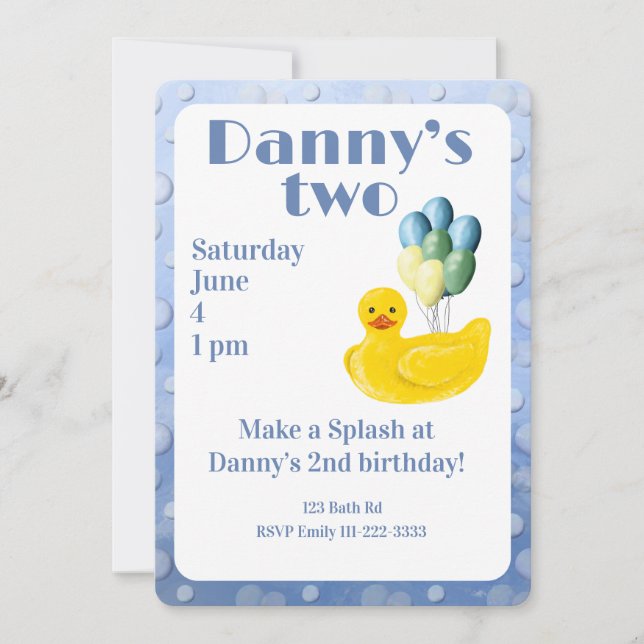 Invitación de Cumpleaños número 2 del Pato de Goma (Anverso)