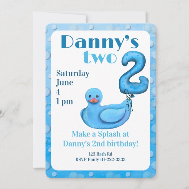 Invitación de Cumpleaños número 2 del Pato de Goma (Anverso)