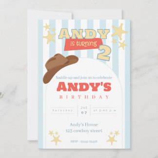 Invitación de cumpleaños número 2 del pequeño vaqu