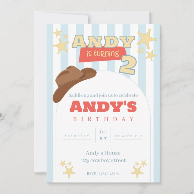 Invitación de cumpleaños número 2 del pequeño vaqu (Anverso)