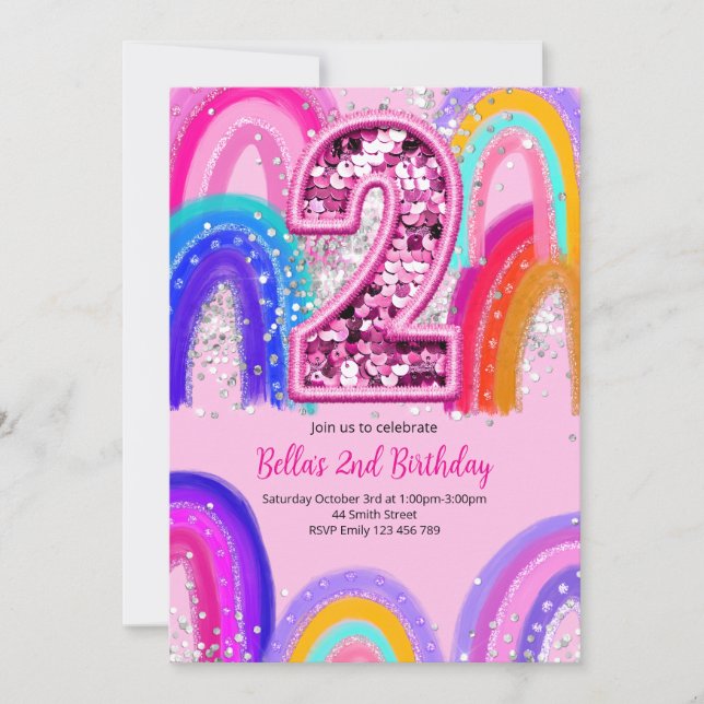 Invitación de cumpleaños número 2 EditableGirls Ro (Anverso)