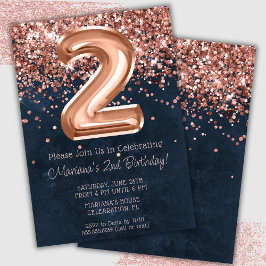 Invitación de cumpleaños número 2 en rosa oro y az