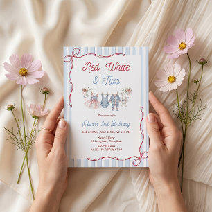 Invitación de cumpleaños número 2 niña rojo blanco