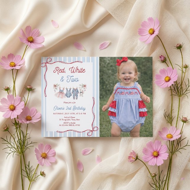 Invitación de cumpleaños número 2 niña rojo blanco (Subido por el creador)