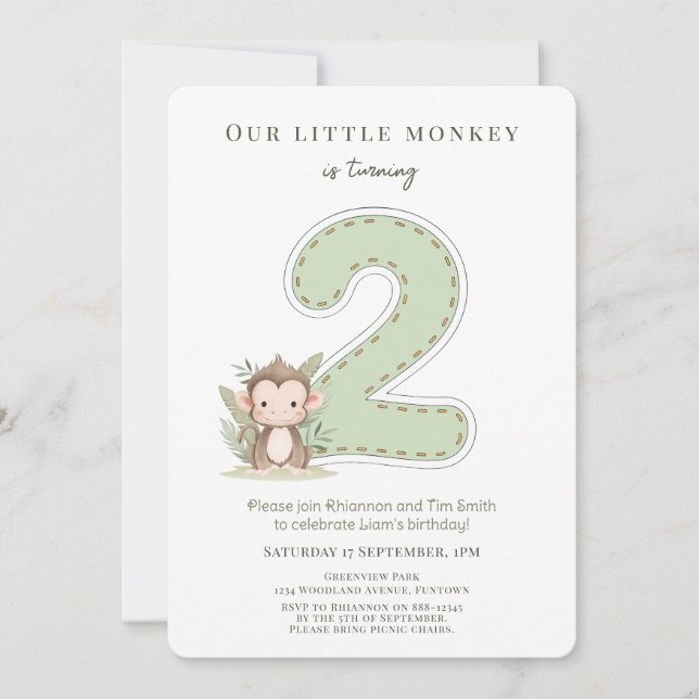 Invitación de cumpleaños número 2 Our Little Monke (Anverso)