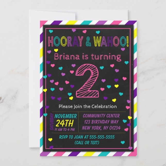 Invitación de cumpleaños número 2 para la fiesta d (Anverso)