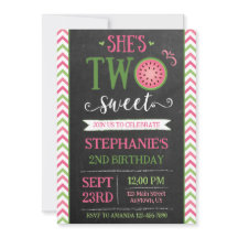 Invitación de cumpleaños número 2 Pink Green Two S
