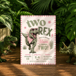 Invitación de cumpleaños número 2 Pink Two Rex