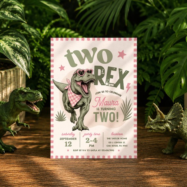 Invitación de cumpleaños número 2 Pink Two Rex (Subido por el creador)