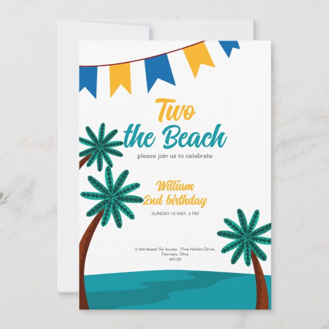 Invitación de cumpleaños número 2 playera de veran (Anverso)