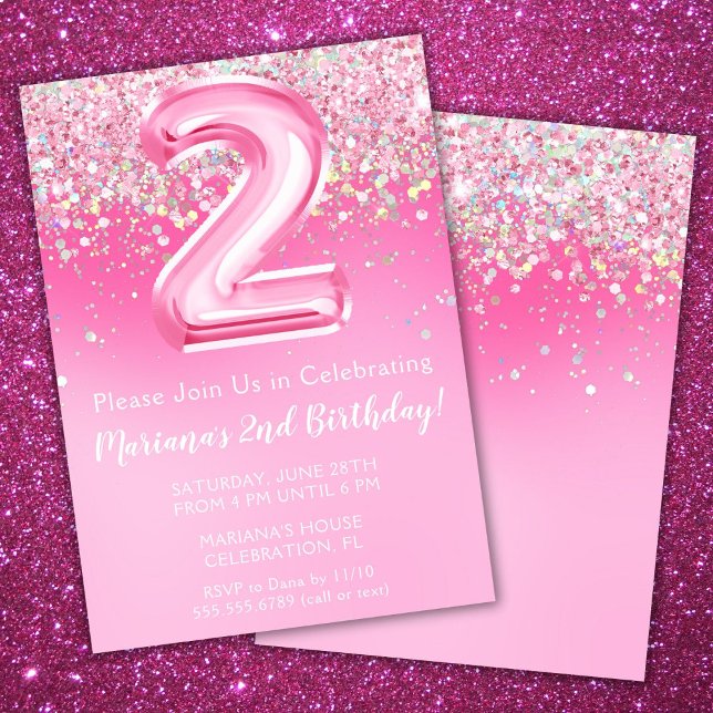 Invitación de cumpleaños número 2 rosa para niña c (Subido por el creador)