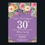 Invitación de cumpleaños número 30 a la sorpresa d<br><div class="desc">Invitación de cumpleaños número 30 para mujeres a la Sorpresa Floral Púrpura. Flor floral acuarela. Fondo violeta de la Lavanda Lilac Púrpura. Rosa, Amarillo, Naranja, Flor Púrpura. Cumpleaños de adultos. 13. 15. 16. 18. 20. 21. 30. 40. 50. 60. 70. 80. 90. 100. Cualquier edad. Para más personalización, haga clic...</div>