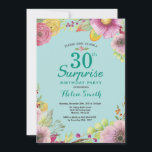 Invitación de cumpleaños número 30 a la sorpresa f<br><div class="desc">Invitación de cumpleaños número 30 para mujeres. Acuarela Floral,  Verde azulado fondo turquesa Aqua.
Para más personalización,  haga clic en el botón "Personalizar" y utilice nuestra herramienta de diseño para modificar esta plantilla.</div>