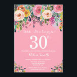 Invitación de cumpleaños número 30 a la sorpresa f<br><div class="desc">Invitación de 30 años para mujeres con sorpresa floral rosa. Flor floral acuarela. Fondo rosa. Rosa, Amarillo, Naranja, Flor Púrpura. Cumpleaños de adultos. 13. 15. 16. 18. 20. 21. 30. 40. 50. 60. 70. 80. 90. 100. Cualquier edad. Para más personalización, haga clic en el botón "Personalizar" y utilice nuestra...</div>