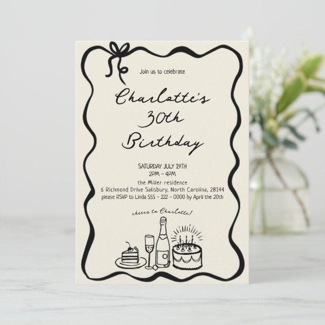 Invitación de cumpleaños número 30 a mano MODERNA (Anverso de pie)