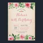 Invitación de cumpleaños número 30 color de agua r<br><div class="desc">Flor color de agua rosa con la invitación de cumpleaños 30. Cumpleaños de adultos. Invitación de Bday Bash para mujeres. Flor floral rosa. Vintage. 13. 15. 16. 18. 20. 21. 30. 40. 50. 60. 70. 80. 90. 100. Cualquier edad. Para más personalización, haga clic en el botón "Personalizar" y utilice...</div>