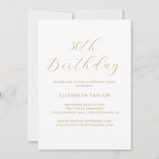Invitación de cumpleaños número 30 con caligrafía  (Anverso)
