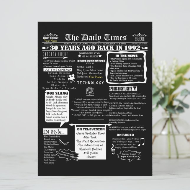 Invitación de cumpleaños número 30 con diseño pers (Anverso de pie)