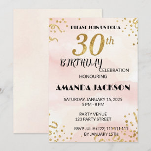 Invitación de cumpleaños número 30 con flores dora