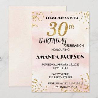 Invitación de cumpleaños número 30 con flores dora