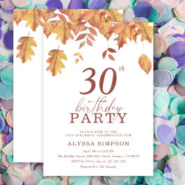 Invitación de cumpleaños número 30 con hojas de ot