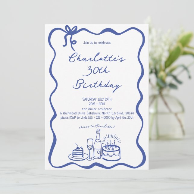 Invitación de cumpleaños número 30 con la mano AZU (Anverso de pie)