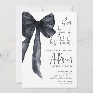 invitación de cumpleaños número 30 con lazo negro