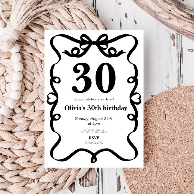 Invitación de cumpleaños número 30 con lazo negro  (Subido por el creador)