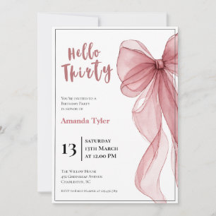 Invitación de cumpleaños número 30 con lazo rosa p