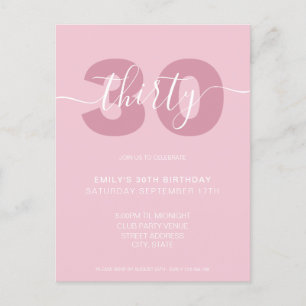 Invitación de cumpleaños número 30 con letra elega