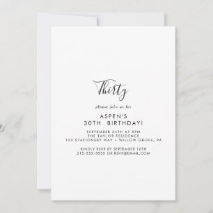 Invitación de cumpleaños número 30 con letra moder