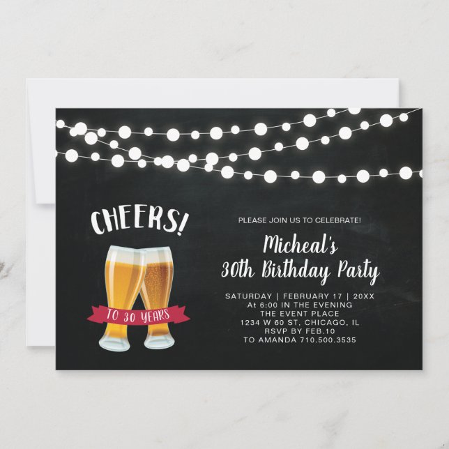 Invitación de cumpleaños número 30 con pizarra y C (Anverso)