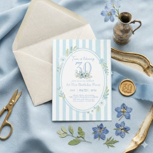 Invitación de cumpleaños número 30 con rayas azule