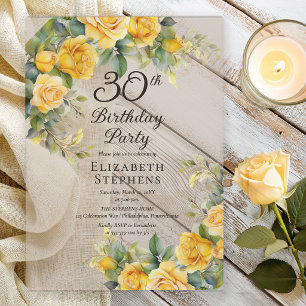 Invitación de cumpleaños número 30 con rosa amaril